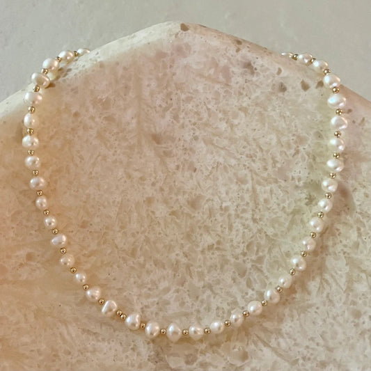 Delissi Pearl & Gold Filled Bead Necklace