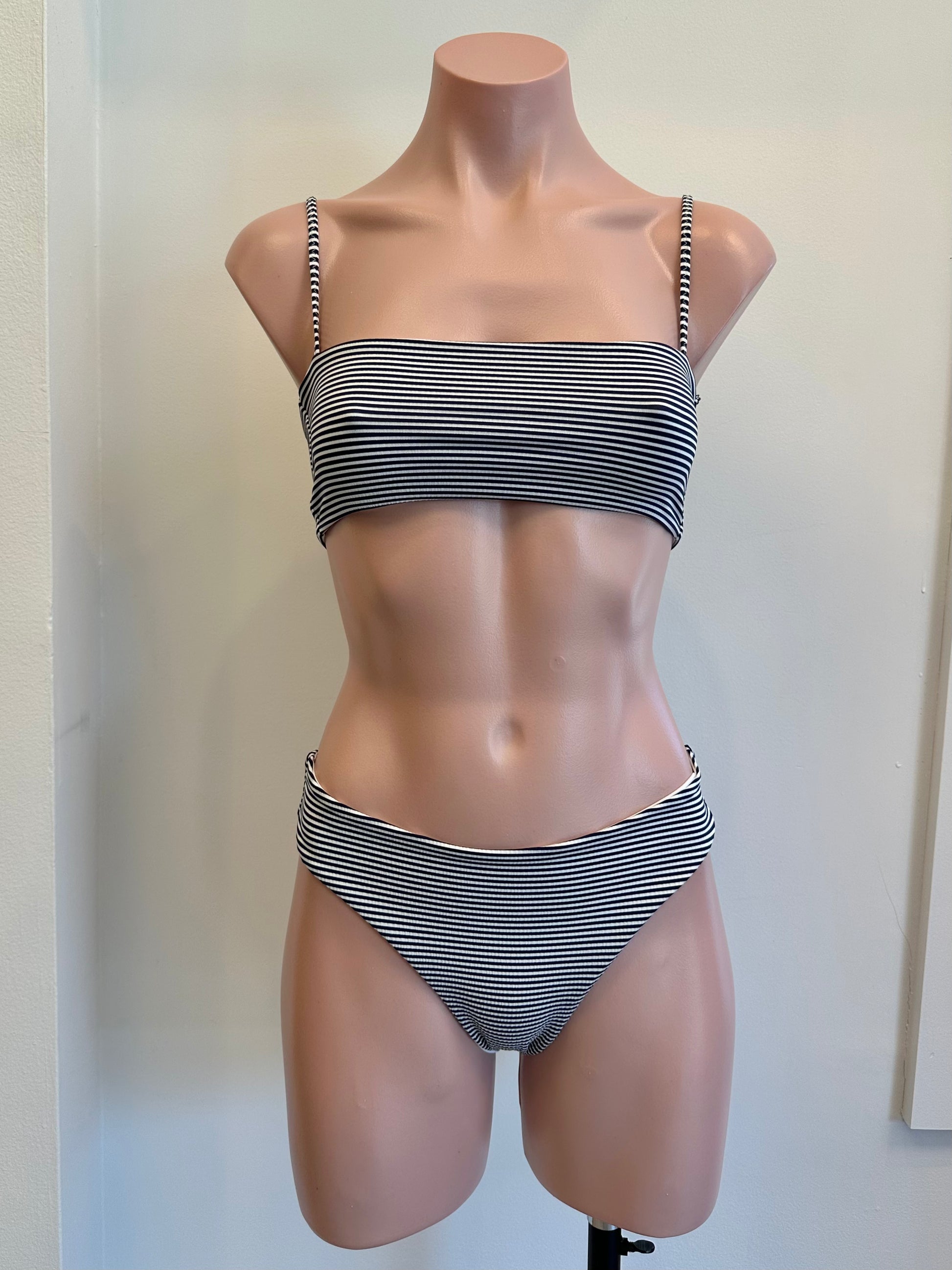 Aila Blue Milly Top Textured Stripe in black — front view | Belle Mar Swim
