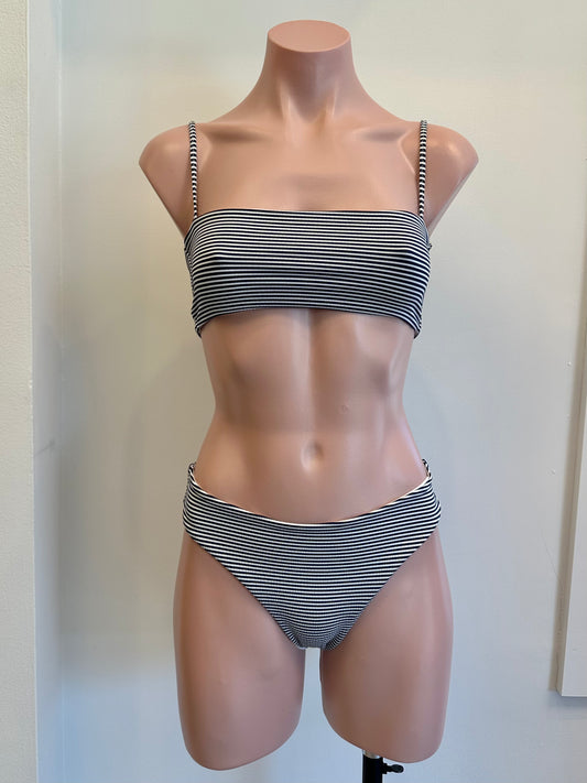 Aila Blue Milly Top Textured Stripe in black — front view | Belle Mar Swim