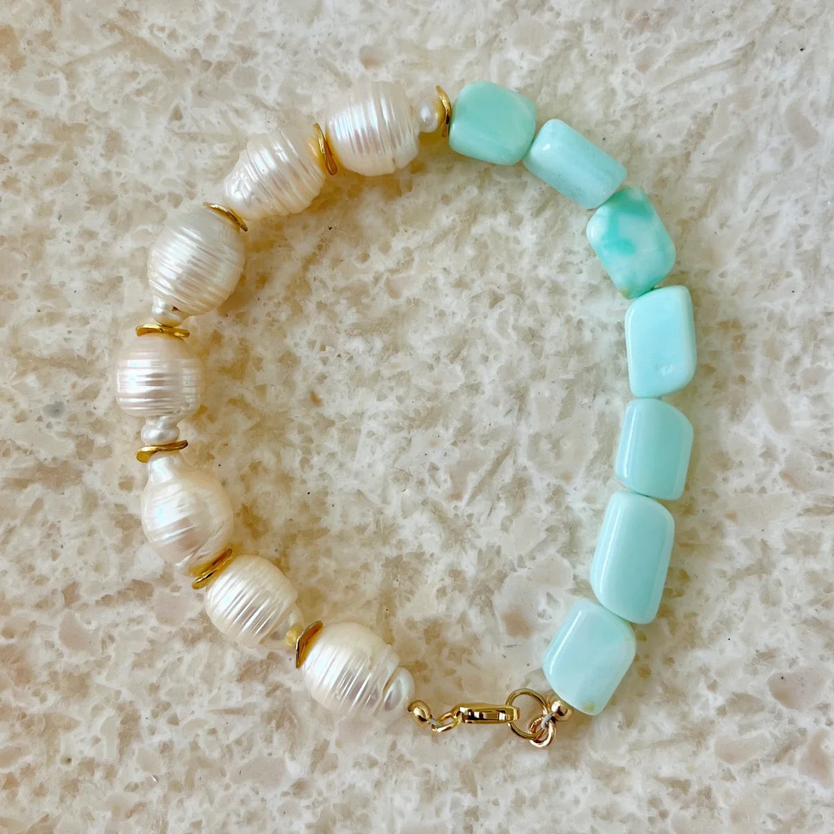 House of Olia Sirena Pearl & Aquamarine Bracelet