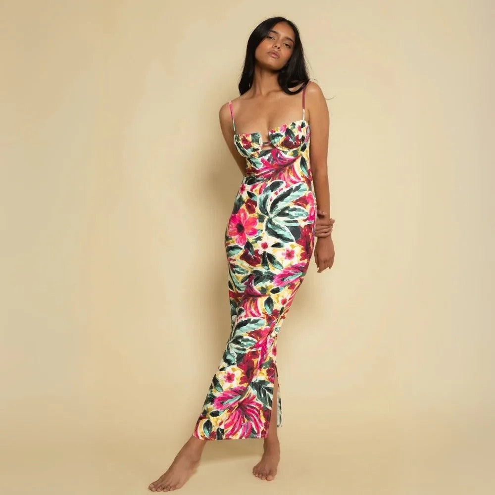 Montce Isla Floral Petal Long Slip Dress