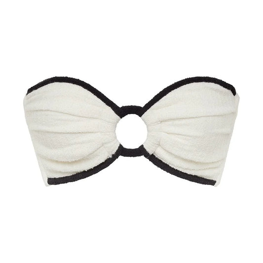 Montce Cream Black Binded Terry Rib Tori Ties Bandeau Bikini Top