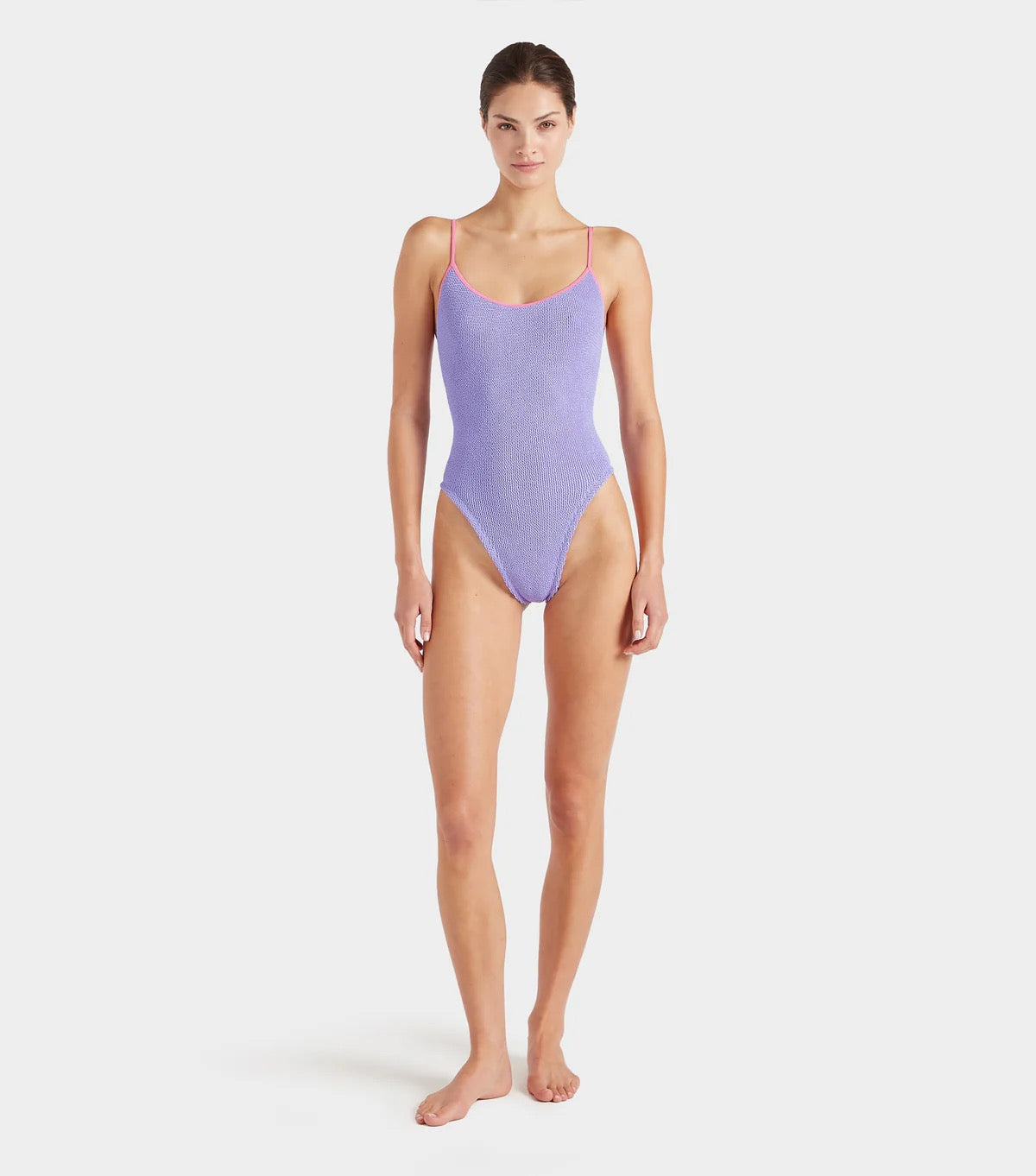 Hunza G Pamela Swim Contrast in Lilac/Bubblegum