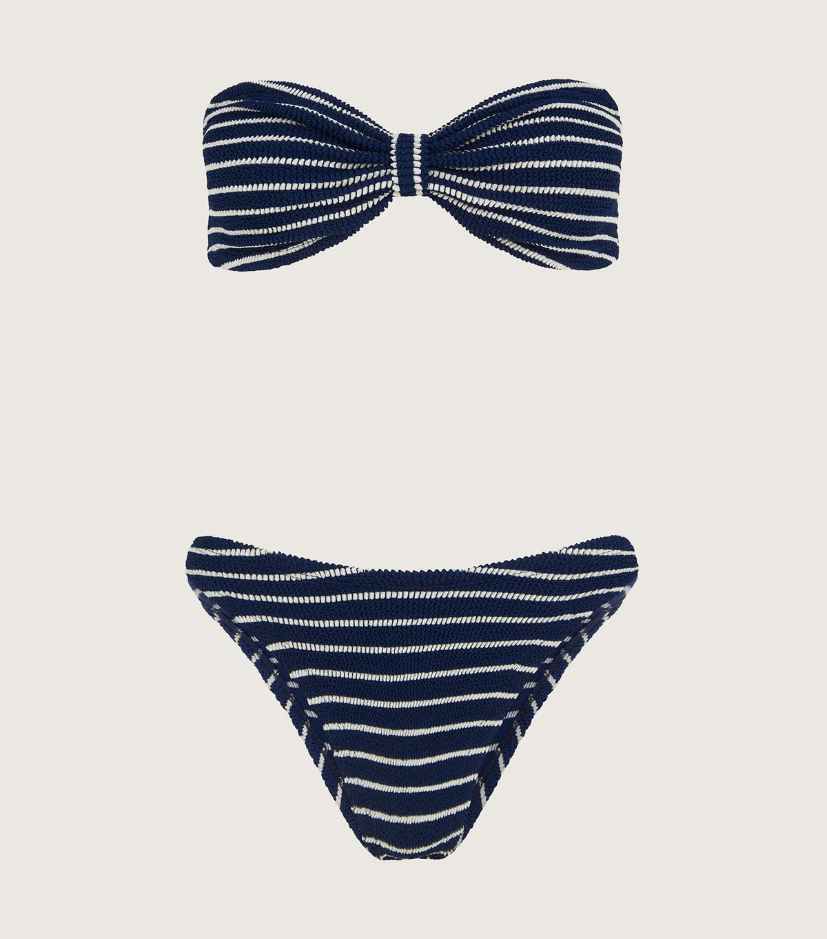 Hunza G Jean Bikini in Navy and White stripe — flat lay | Belle Mar Swim