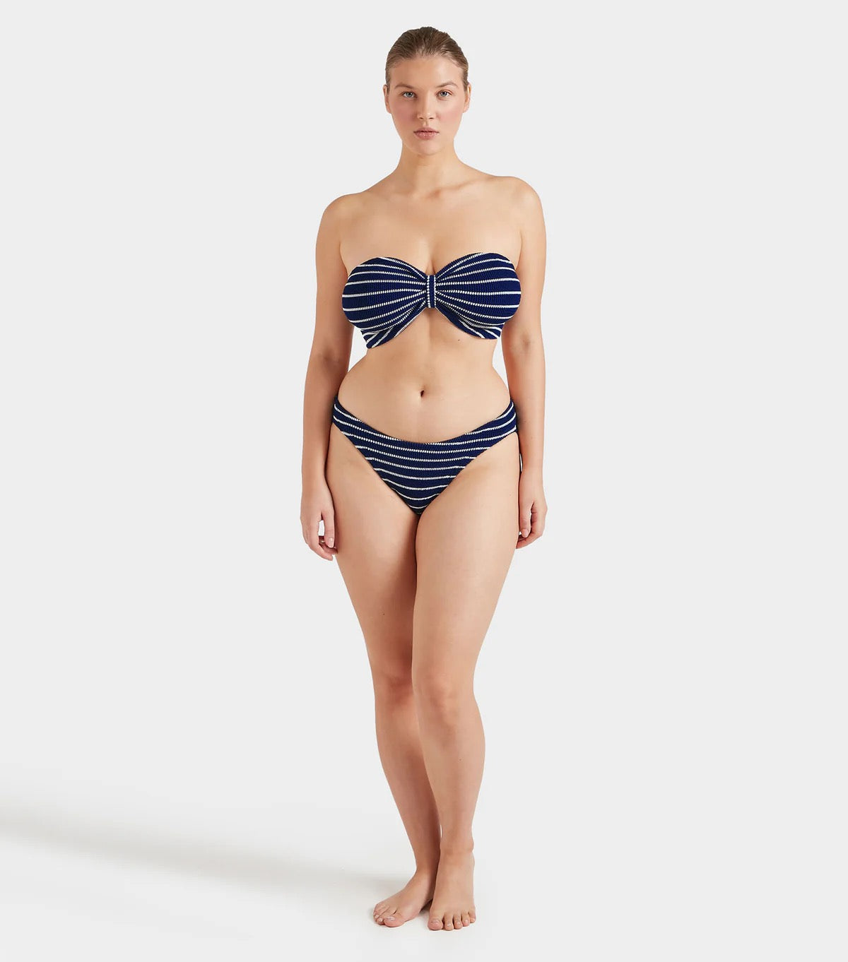 Hunza G Jean Bikini in Navy and White stripe — back view | Belle Mar Swim