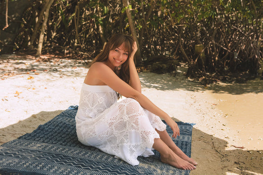 Scallop Crochet Maxi Skirt/Bandeau Dress White