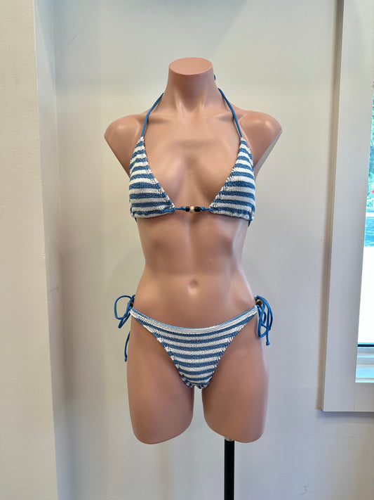 Beaded Ingrid Triangle Top Azure/White