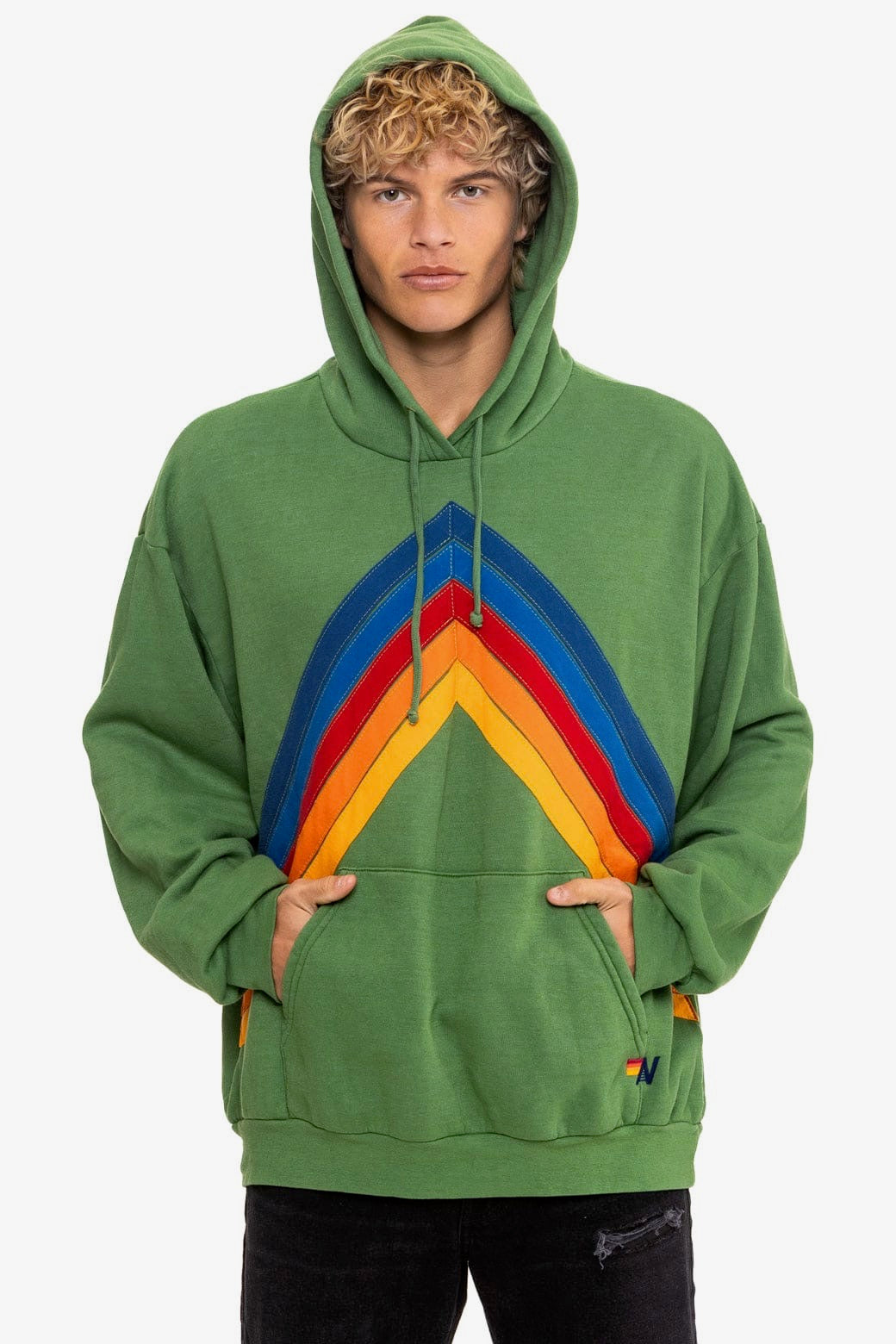 Mountain Stitch Chevron Pullover Hoodie Relaxed Palm in green — view 9 | Belle Mar Swim