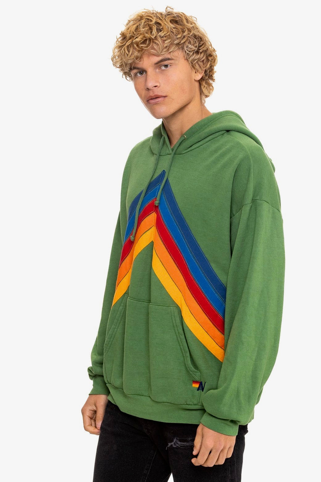 Mountain Stitch Chevron Pullover Hoodie Relaxed Palm in green — view 7 | Belle Mar Swim