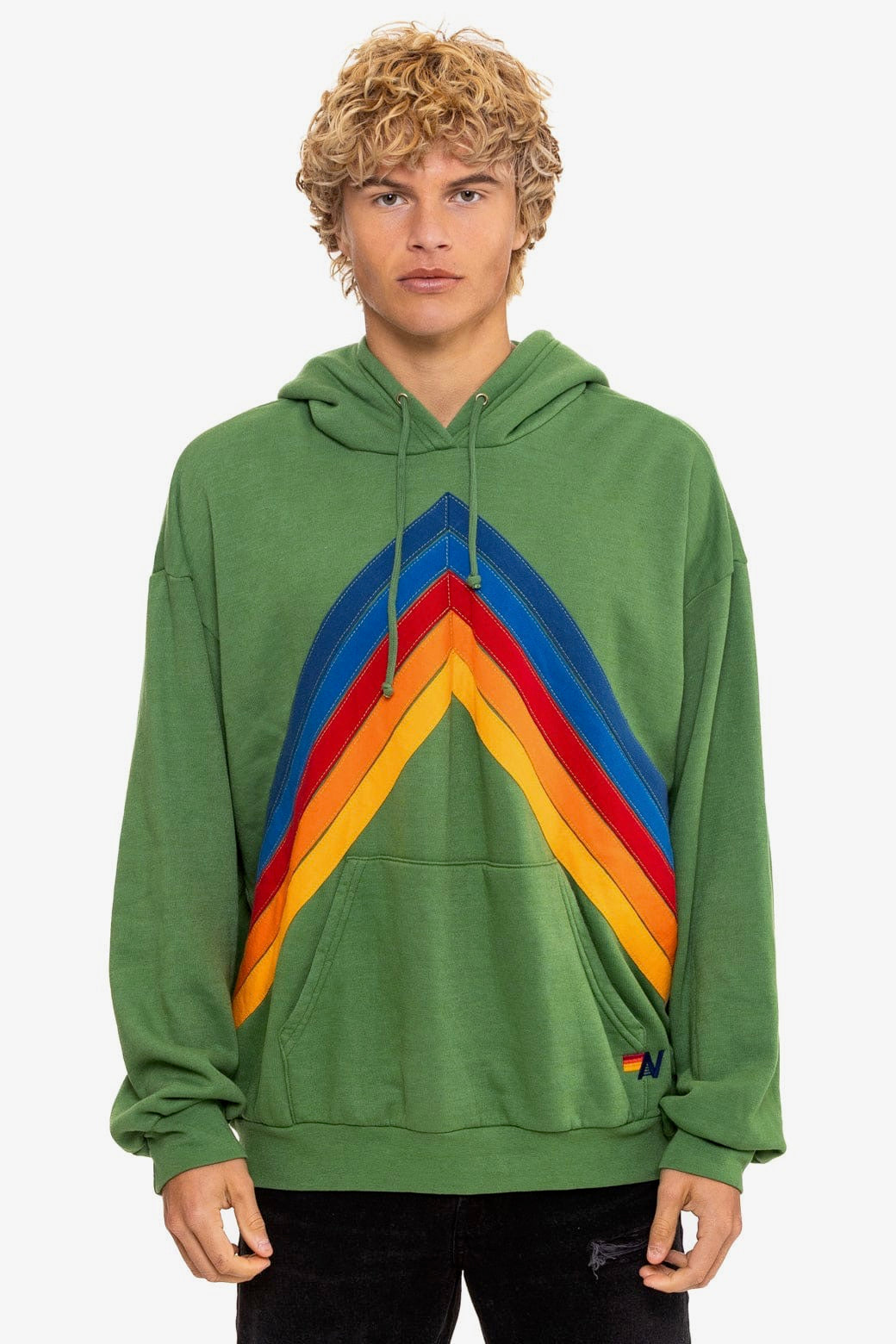 Mountain Stitch Chevron Pullover Hoodie Relaxed Palm in green — view 8 | Belle Mar Swim