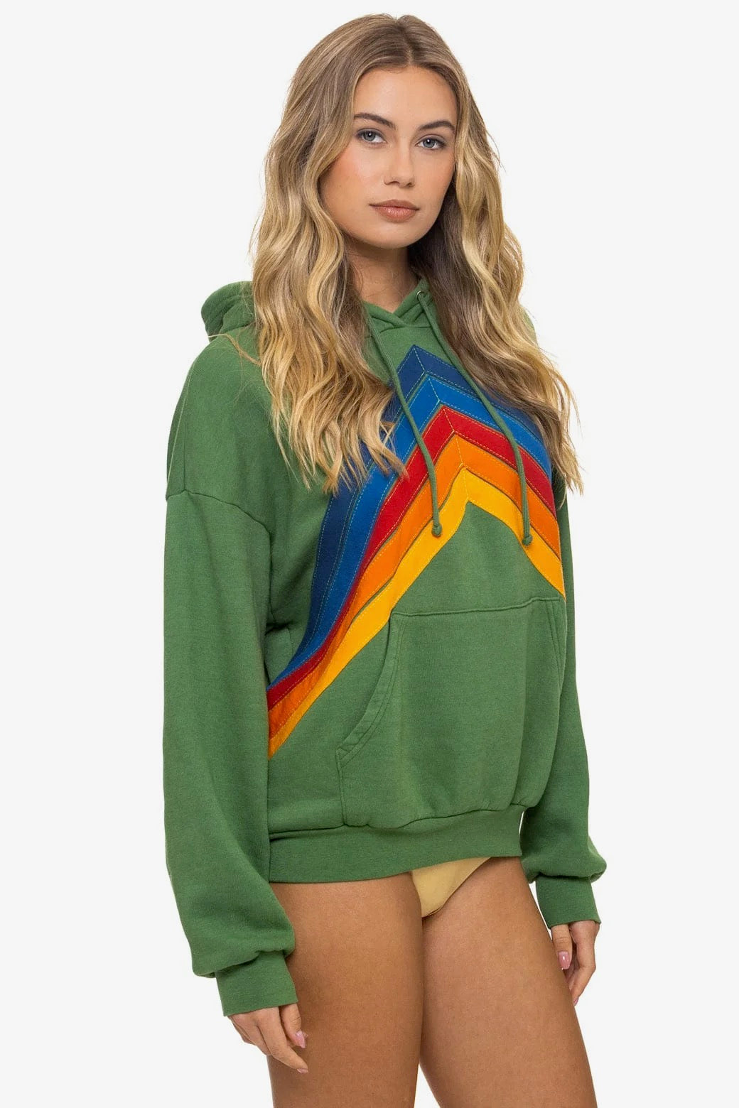 Mountain Stitch Chevron Pullover Hoodie Relaxed Palm in green — alternate view | Belle Mar Swim