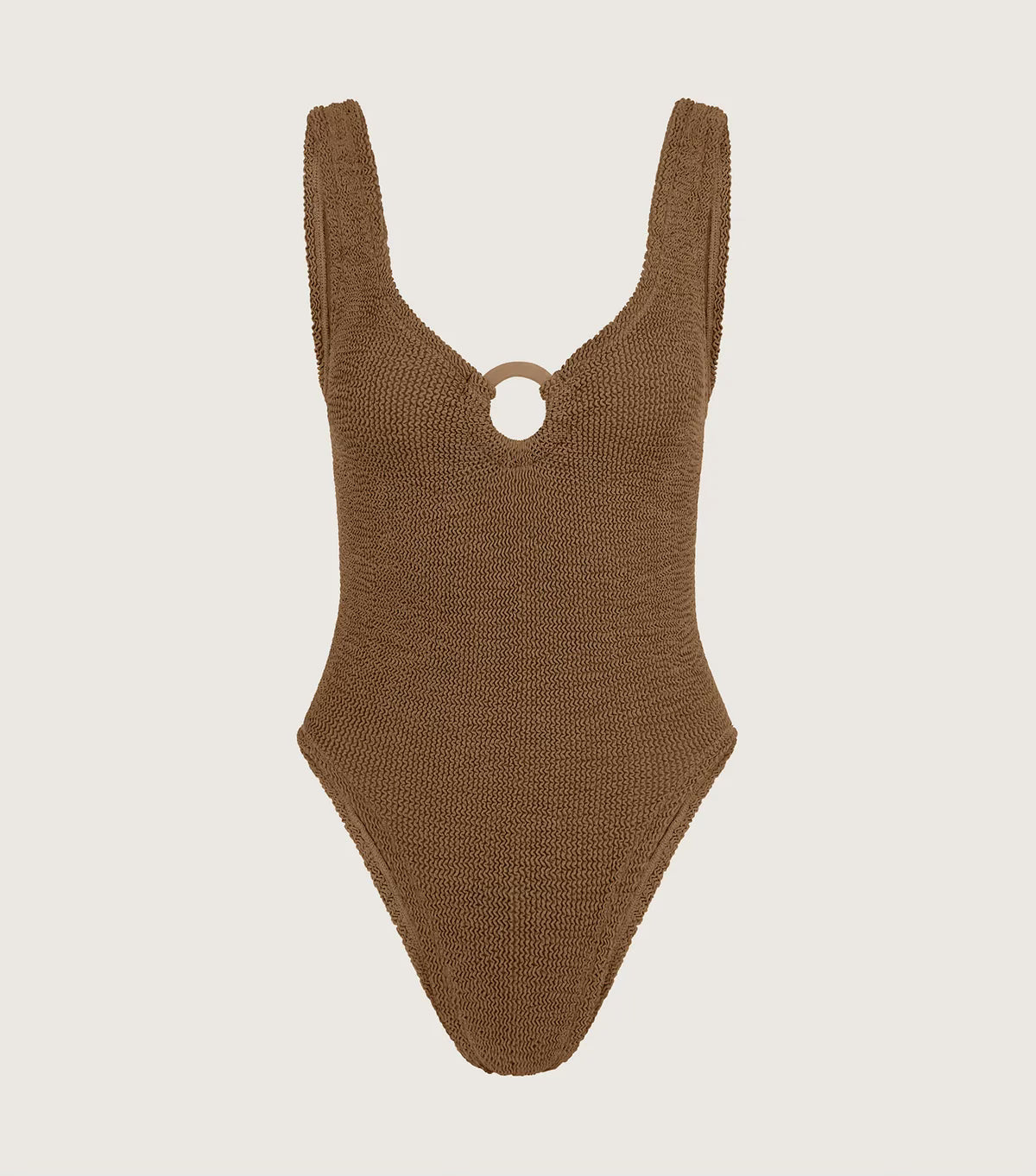 Hunza G Celine One Piece with Tonal Hoops in Metallic Cocoa