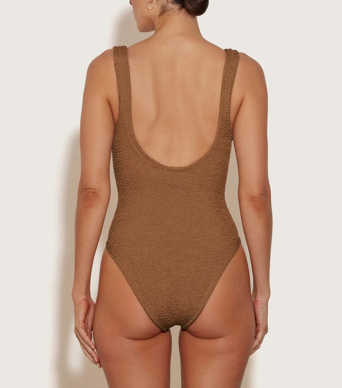 Hunza G Celine One Piece with Tonal Hoops in Metallic Cocoa