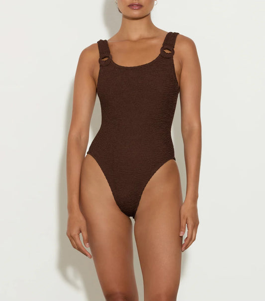 Hunza G Domino One Piece in Metallic Chocolate