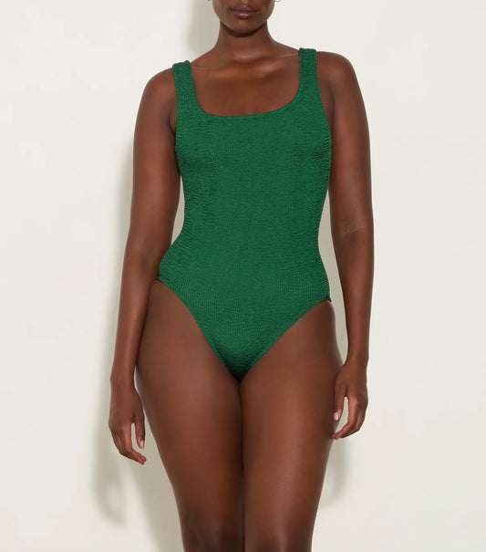 Hunza G Square Neck Swim in Metallic Forest Green