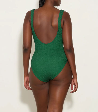 Square Neck Swim Metallic Forest Green