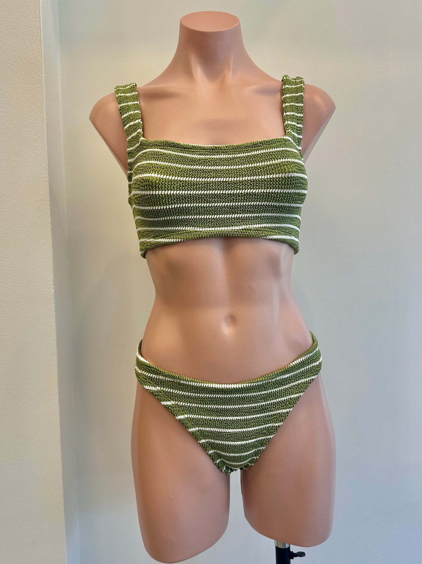 Xandra Bikini Metallic Moss/White Stripe