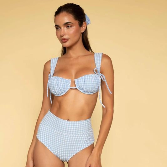 Peri Micro Gingham Added Coverage High Rise Bikini Bottom