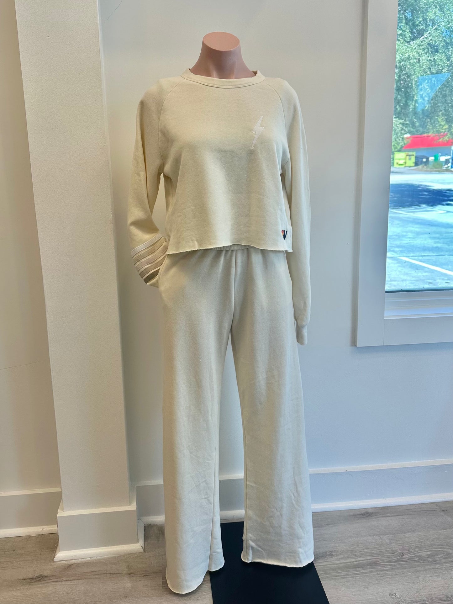 Bolt Rugby Stitch Cropped Crew Sweatshirt Vintage White/White Grey