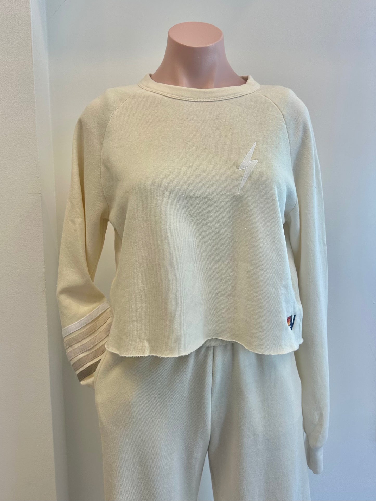 Bolt Rugby Stitch Cropped Crew Sweatshirt Vintage White/White Grey