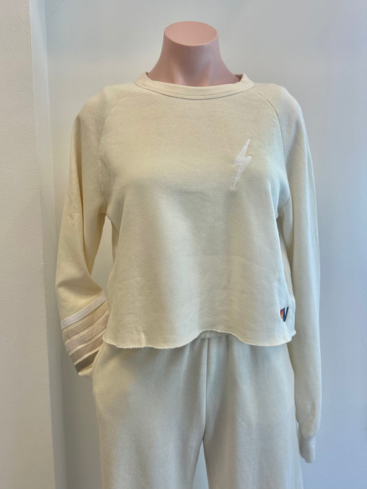 Bolt Rugby Stitch Cropped Crew Sweatshirt Vintage White/White Grey