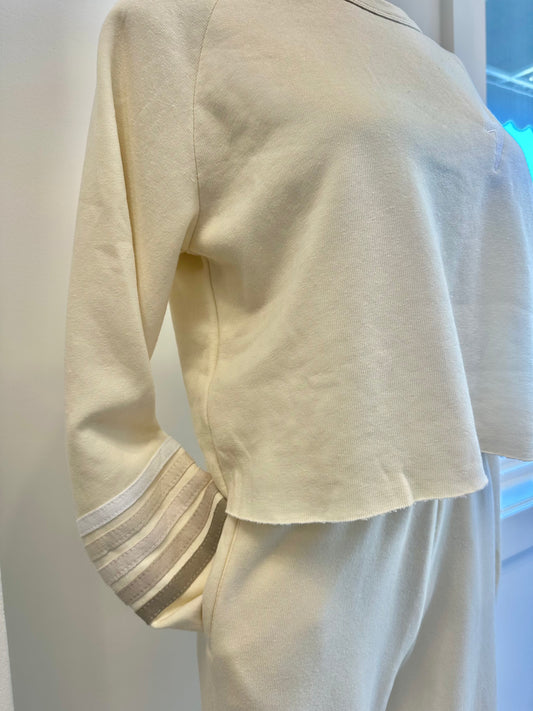 Bolt Rugby Stitch Cropped Crew Sweatshirt Vintage White/White Grey