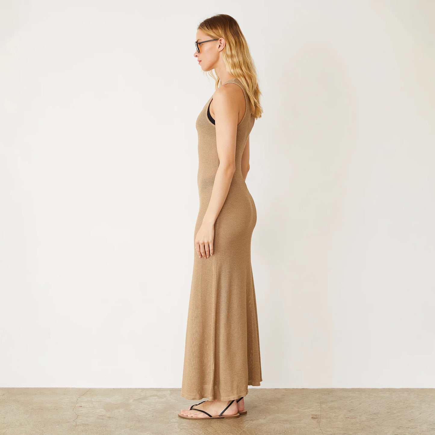 Monrow Mesh Maxi Dress in Croissant