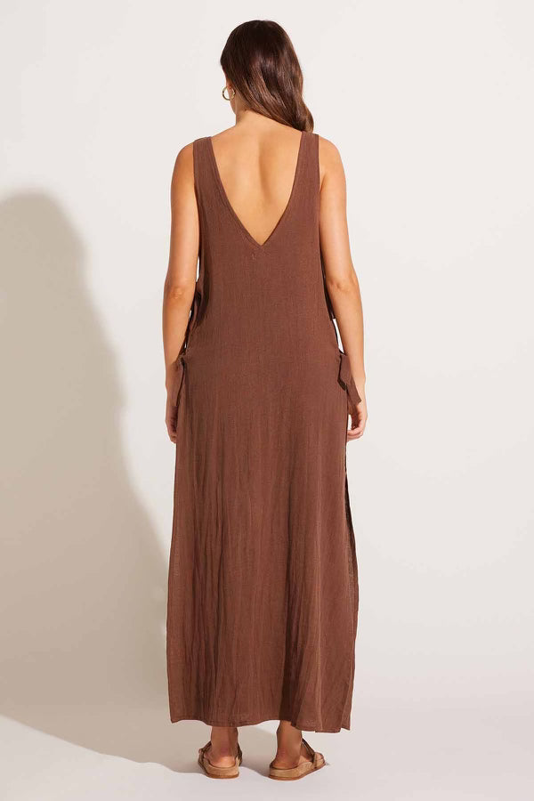 Vitamin A Riviera Cover Up Dress in Mocha Crinkle Linen