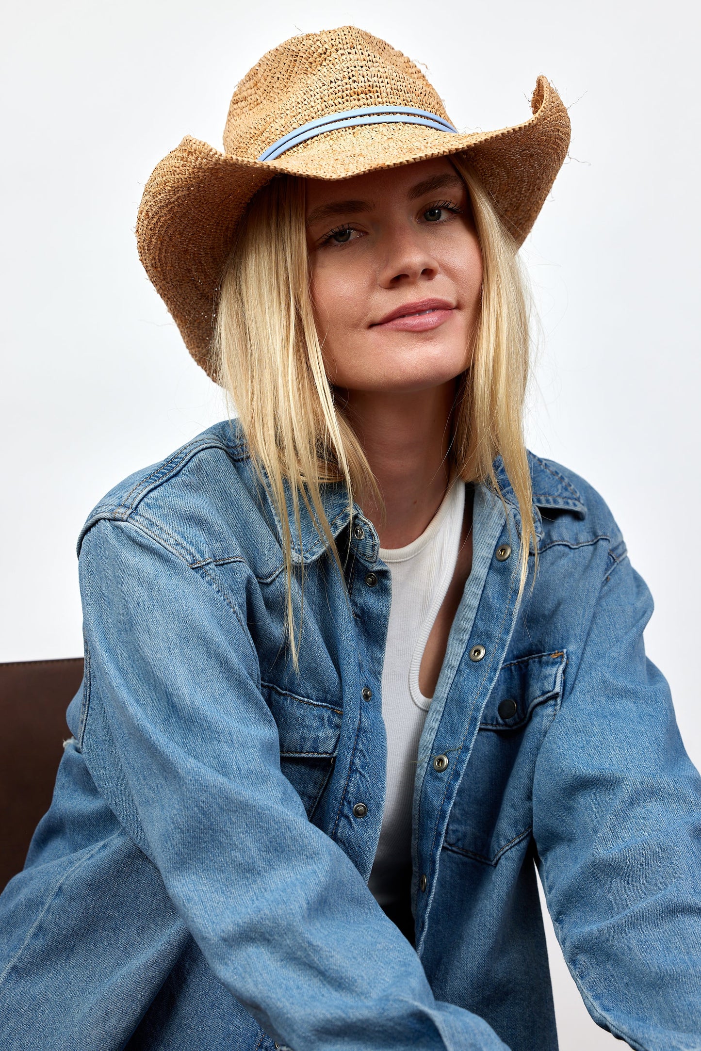 Raffia Crochet Cowboy Blue Wrap