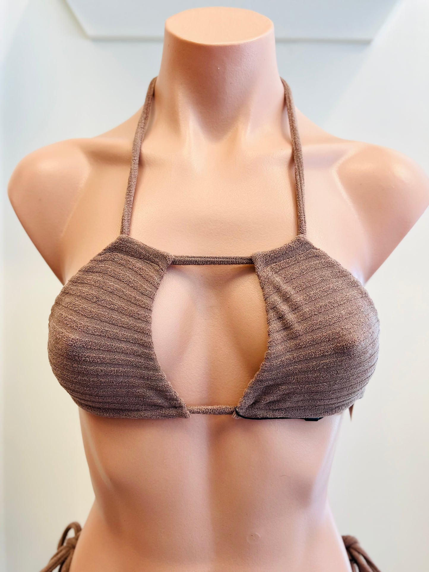 Acacia Cannons Ribbed Terry Bikini Top in Taupe