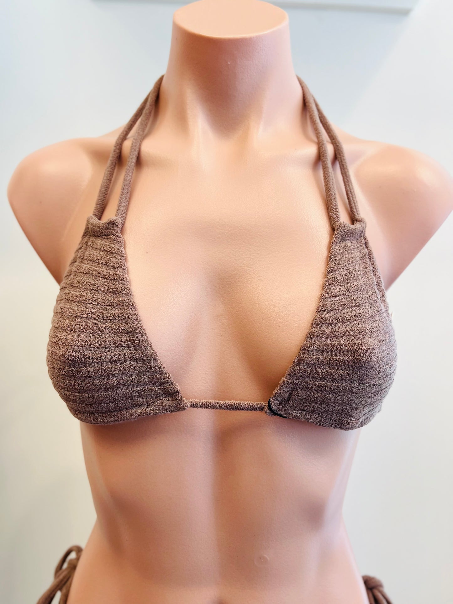 Acacia Cannons Ribbed Terry Bikini Top in Taupe