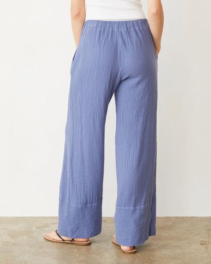Cotton Gauze Wide Leg Pant in Medium Blue