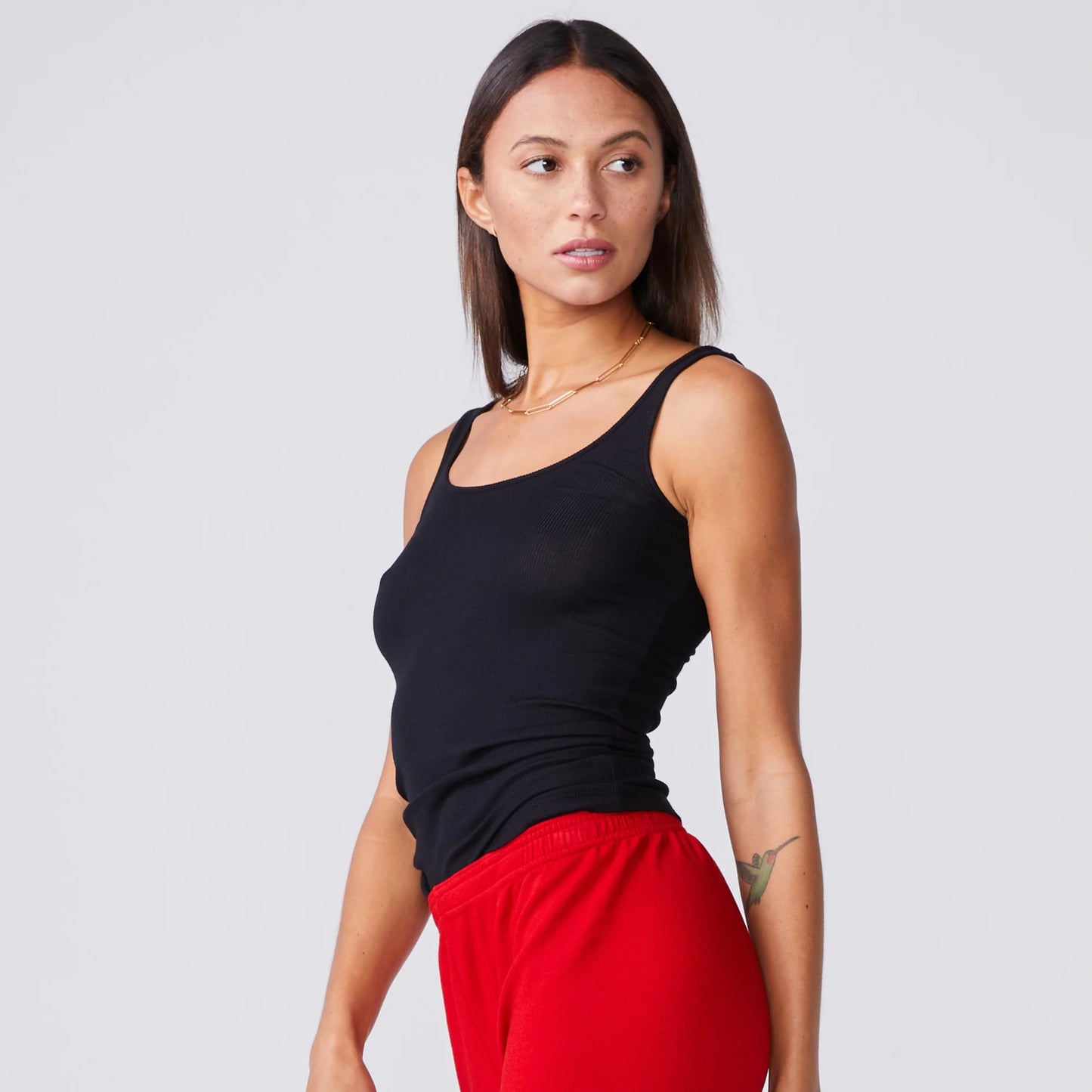 Monrow Narrow Rib Tank in Black