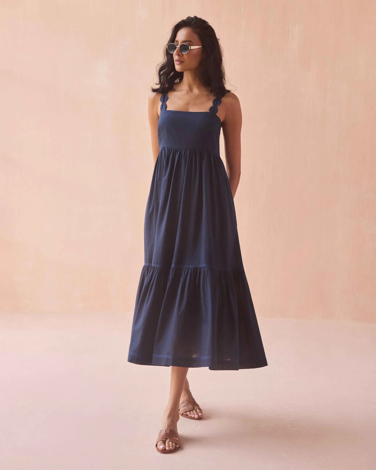 Omika Leena Maxi Solid Mariner in blue — front view | Belle Mar Swim