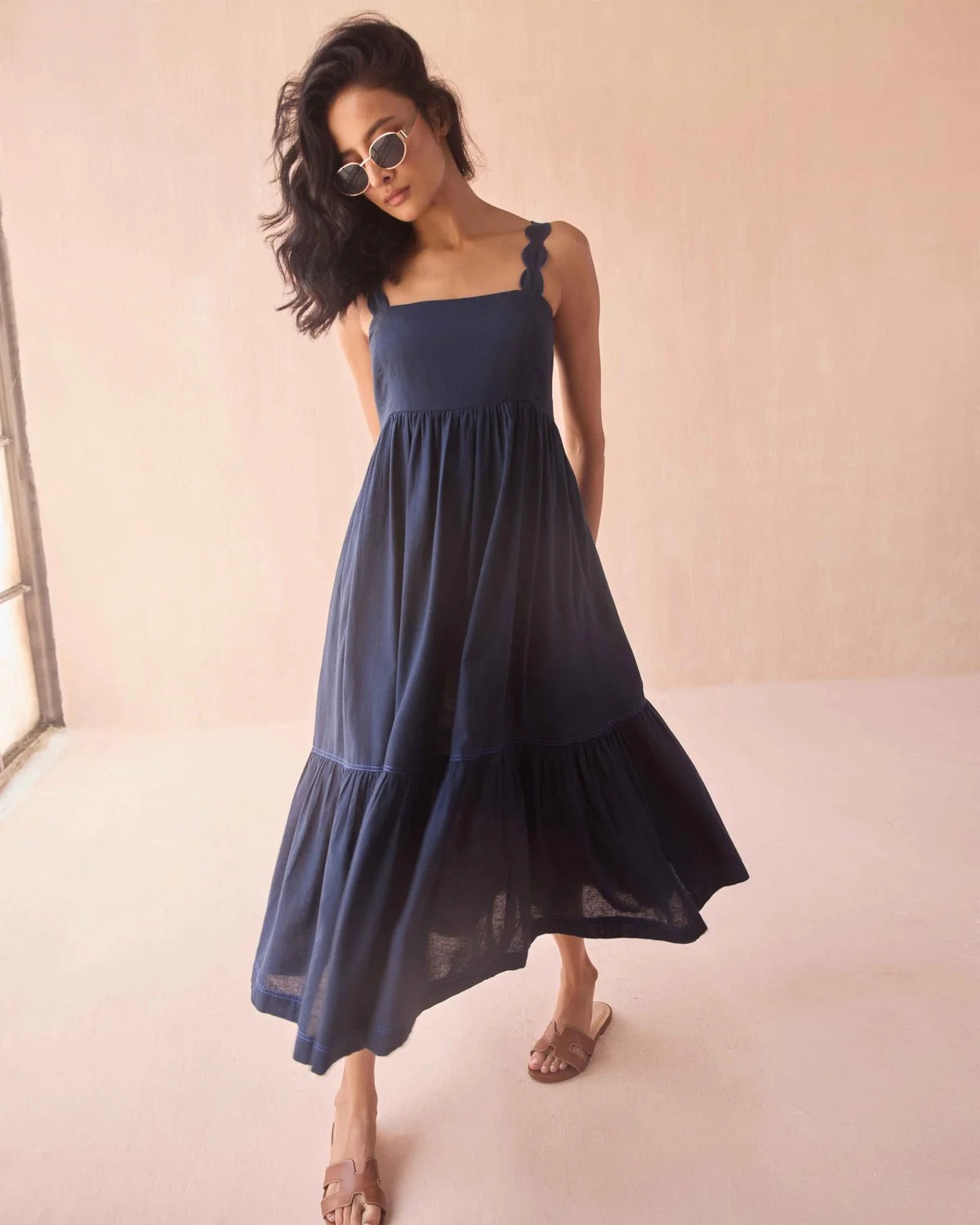 Leena Maxi Solid Mariner in blue — back view | Belle Mar Swim