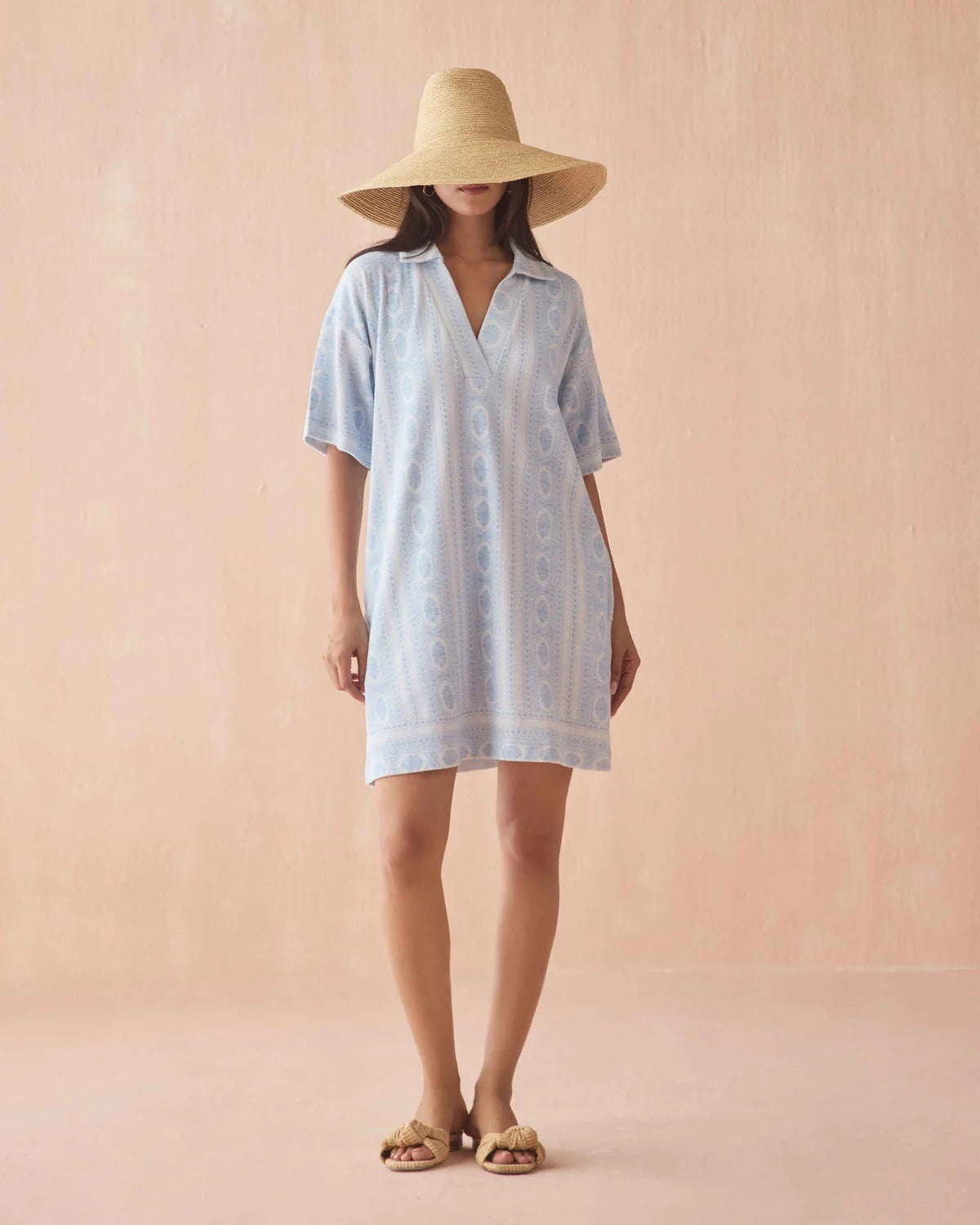 Omika Rumi Dress Fiona Ice in blue — front view | Belle Mar Swim