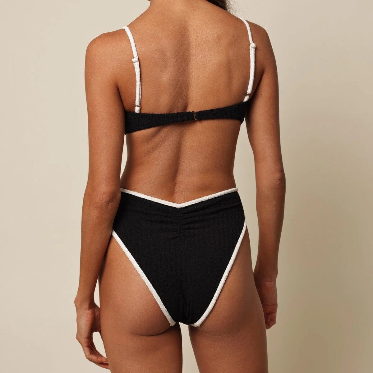 Montce Black (Cream Binded) Terry Rib Paula Bikini Bottom