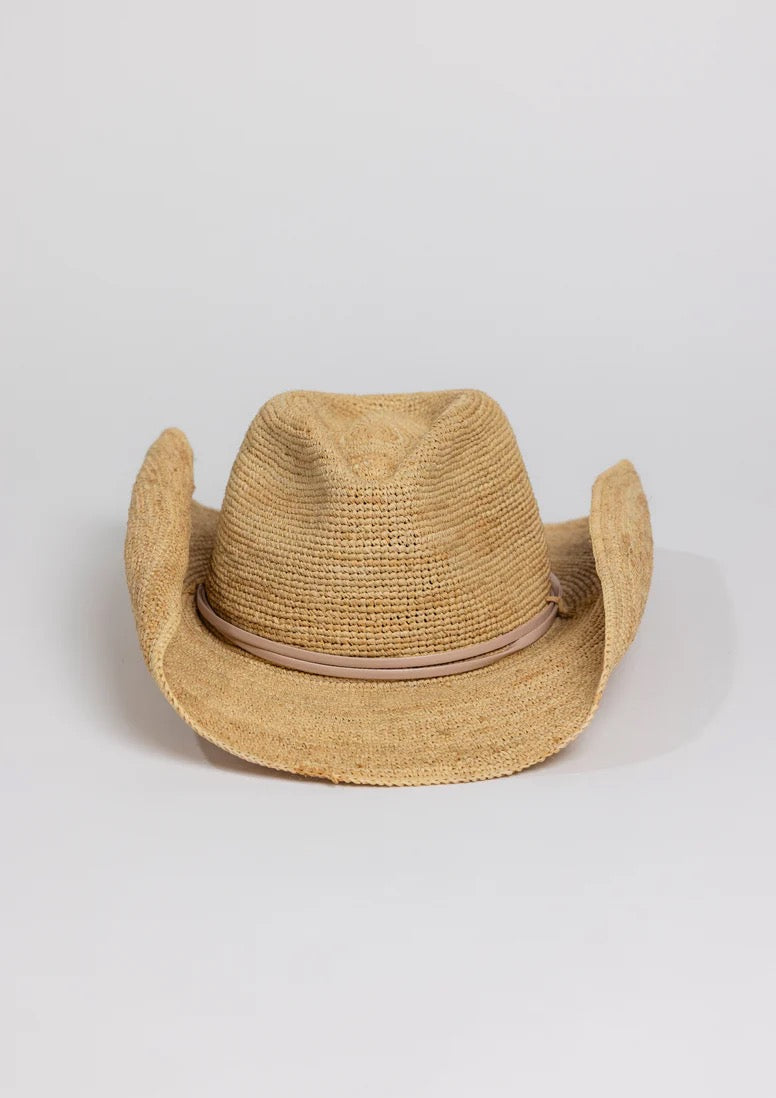 Hat Attack Raffia Crochet Cowboy Hat with Tan Wrap