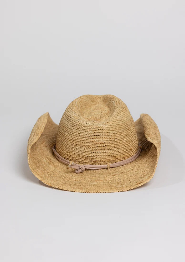 Hat Attack Raffia Crochet Cowboy Hat with Tan Wrap