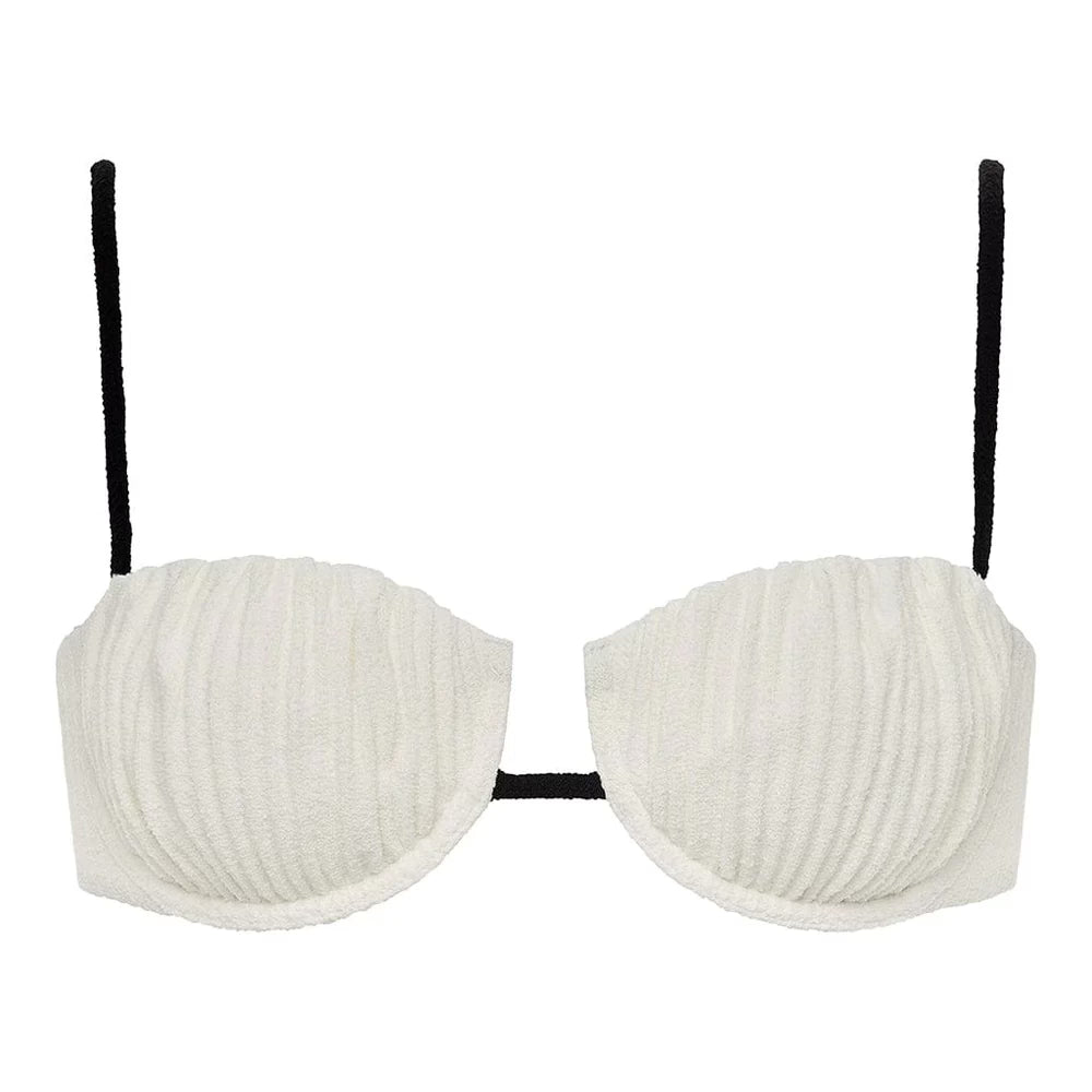 Montce Cream Black Binded Terry Rib Petal Bikini Top