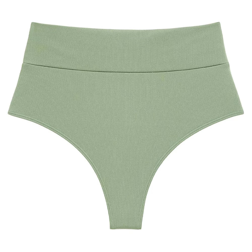 Montce Sage Green Rib Added Coverage High Rise Bikini Bottom