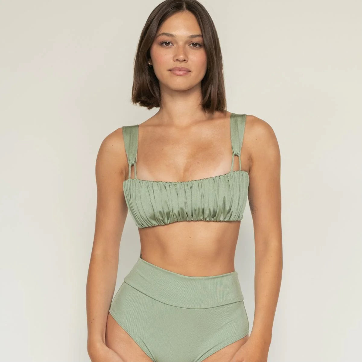 Montce Sage Green Rib Added Coverage High Rise Bikini Bottom