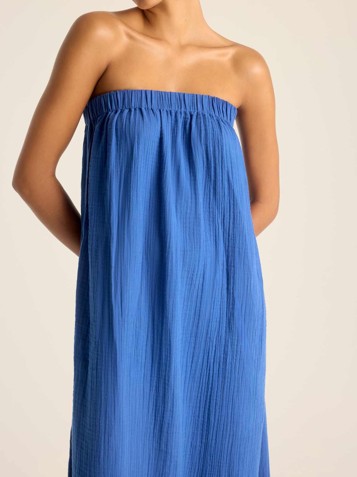 Vitamin A Daya Embroidered Dress in Cobalt Mykonos