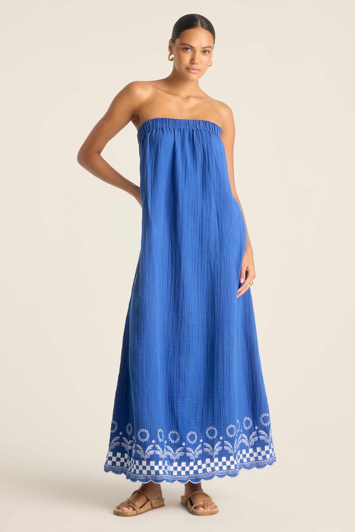 Vitamin A Daya Embroidered Dress in Cobalt Mykonos