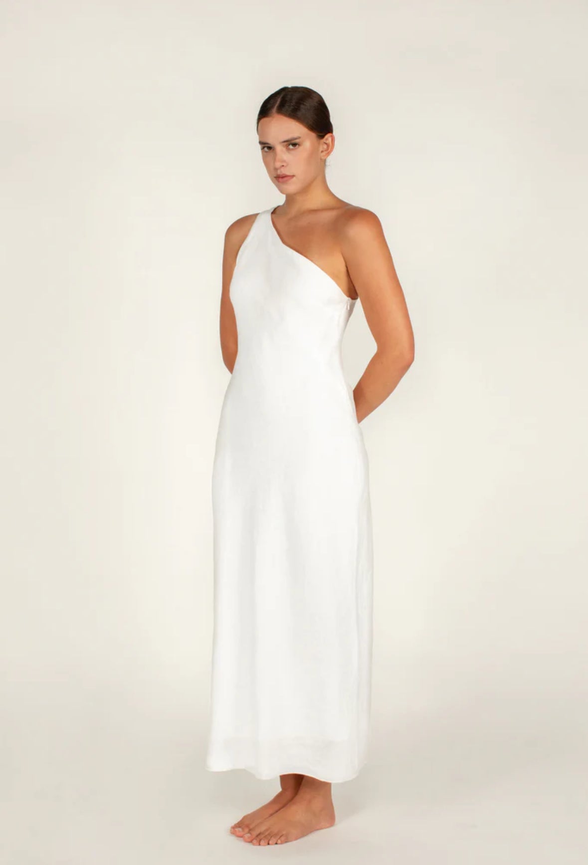 Linen Vera One Shoulder Maxi Dress Foam