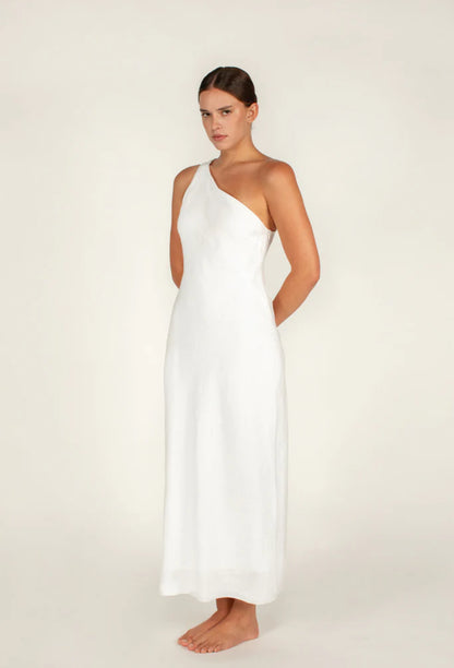 Linen Vera One Shoulder Maxi Dress Foam