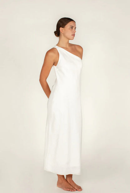 Linen Vera One Shoulder Maxi Dress Foam