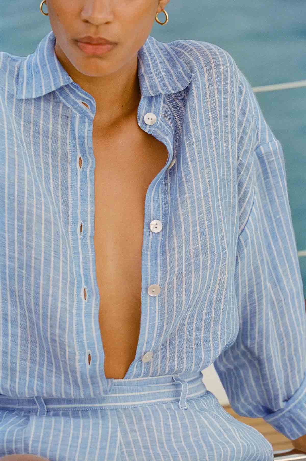 Vitamin A Playa Boyfriend Shirt in Summer Stripe EcoLinen