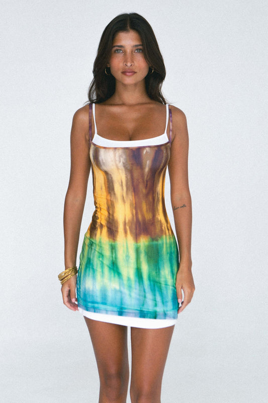 Indah Lotte Mini Dress Equinox — detail view | Belle Mar Swim