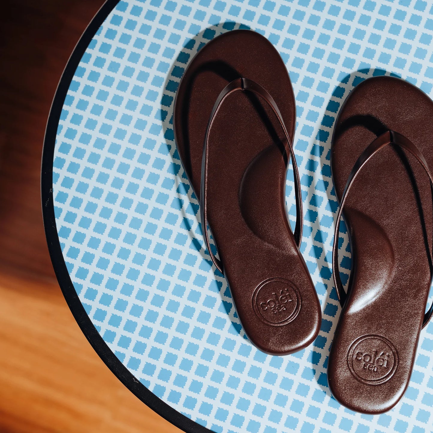 Indie Flat Strap Sandal Chocolate in brown — styled view | Belle Mar Swim